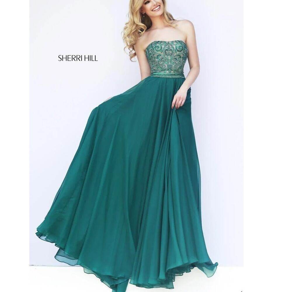 Authentic SHERRI HILL Emerald 10 Long Gown Formal Prom Pageant Dress #11179 NWT
